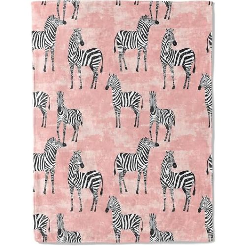 Zebra Flannel Blanket - Stylish Safari Design with Black and White Zebras on Pink Throw - Soft Cozy Gifts Blankets for Animal Lovers, Safari-Themed Room Decor, and Whimsical Accent 50x60in