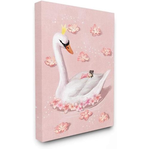 Stupell Industries Nursery Swan Baby Princess Pink Floral Lake, Designed by Ziwei Li Wall Art, 16 x 20, Canvas