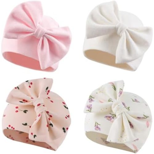 Bamery Newborn Baby Girl Hat Cotton Baby Bow Beanie Preemie Hats Spring Infant Hats for Girls 0-12 Months