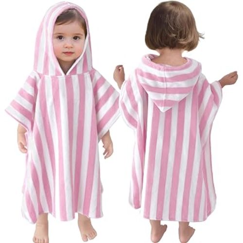 VOOVA & MOVAS Toddler Hooded Poncho Towel 2‑4Y,100% Cotton, Pink Stripe