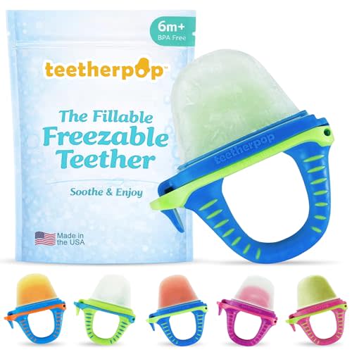 Teetherpop Fillable Freezable Teether for Babies - Breastmilk Popsicle Molds for Teething with Spill-Proof Sippy Slits – Freezable Baby Fruit Feeder Pacifier, Liquids & Purées, Cooling Teething Relief