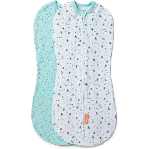 SwaddleMe by Ingenuity Compression Baby Swaddle Pod, Two-Way Zipper for Easy Diaper Changes, Improves Sleep & Calms Startle Reflex, 0-2 Months, 1.0 TOG, 2-Pack - Little Bees