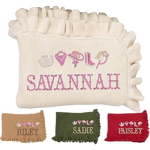 SwaddleAn Personalized Western Baby Blanket with Cowboy Hat Embroidery, Custom Name Blanket for Girl, Soft Country Style Baby Gift, Rustic Newborn Swaddle or Nursery Throw