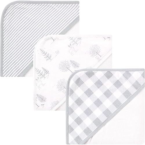 Touched by Nature Unisex Baby Organic Cotton Hooded Towels, Gray Woodland, One Size