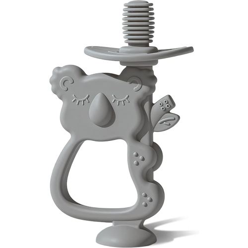 Moonkie Teething Toy, Safe & Easy to Hold BPA Free Silicone Teethers, 360° Baby Toothbrush with Suction Base, Teether Toys Best for Babies 6-12 Months (Koala Lunar Grey)