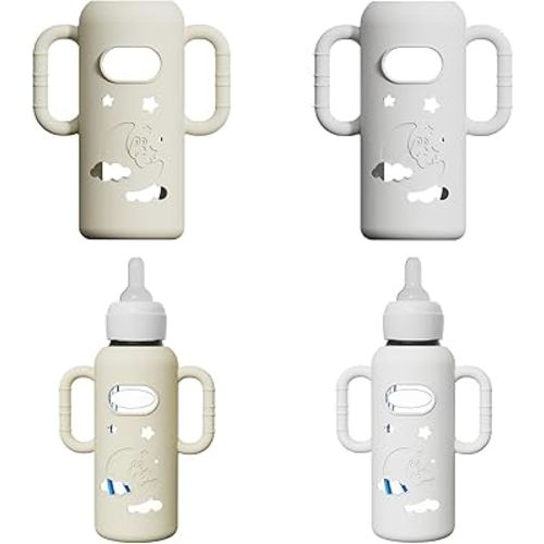 2 Pack Silicone Sleeves for Dr Brown's Glass Bottles, Drop Protection Bottle Sleeves with Handles, Anti Breakage Baby Bottle Holder Compatible with Dr. Brown's Newborn Glass Bottles,8 oz