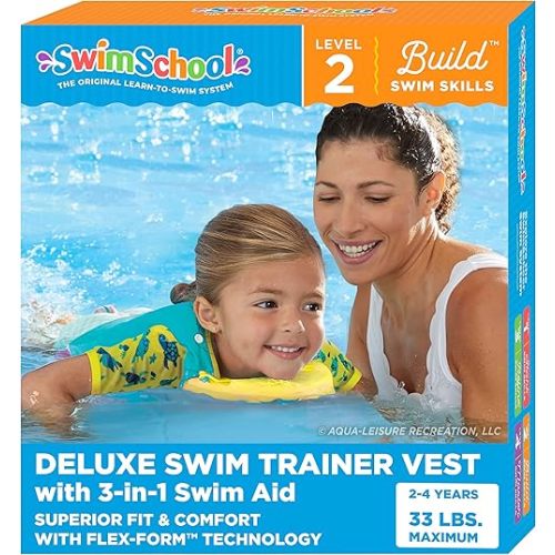 SwimSchool Kids Swim Trainer Vests for Toddlers Ages 2-6 – Boys/Girls – Multiple Colors/Styles – Learn to Swim Floaties
