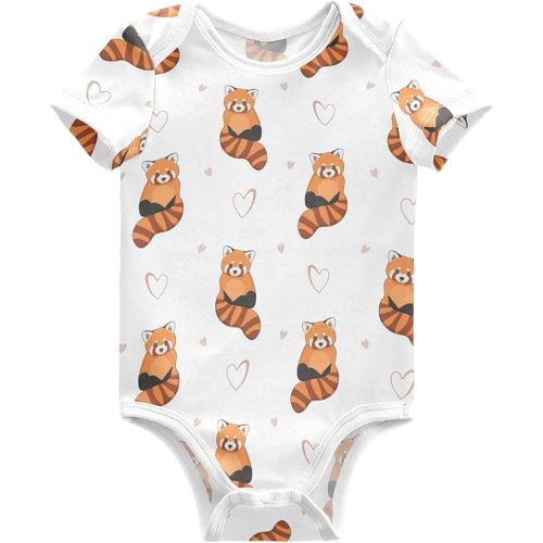Ollabaky Unisex Red Panda Baby Bodysuits Short-Sleeve Cotton Baby Clothes for Girls Boys 0-24 Months