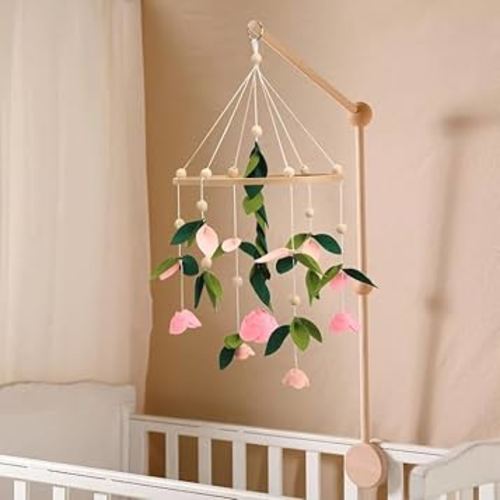 Flower Mobile for Crib - A Beautiful Felted Handmade Rose Mobile for Crib with Pink and White Flowers