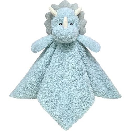 Baby Blue Triceratops Soft Stuffed Animal Security Blanket, Plush Dinosaur Character Lovey Blanket, Baby Shower/Nursery Gift, Newborn Infant Toddler Snuggle Blankie for Kids, 14 Inches