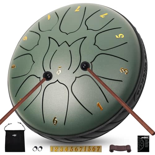 JYTMUS Steel Tongue Drum 11 Notes 6 Inches Rain Drum for Outside with Bag, Music Book, Drum Mallets, Mallet Holder, Finger Picks and Stickers, Steel Drum for Yoga, Meditation, Prenatal Education