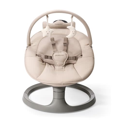 Momcozy 2-in-1 Electric Baby Swing, Dual-Arm Support System & Parent-Inspired Motions, Convertible to Toddler Seat up to 66 lbs, Adjustable Height, Lightweight, Khaki