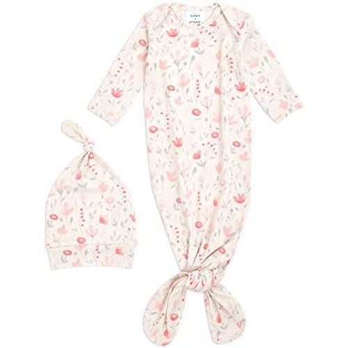 aden + anais Comfort Knit Knotted Newborn Baby Gown and Hat, 2 Piece Set, 0-3 Months