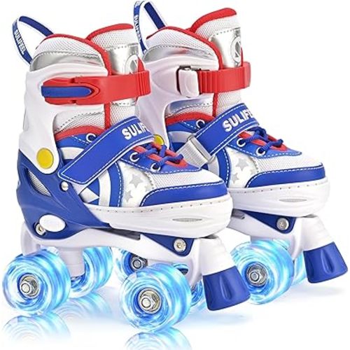 SULIFEEL Adjustable Light up Roller Skates- G Space Blue Size Small