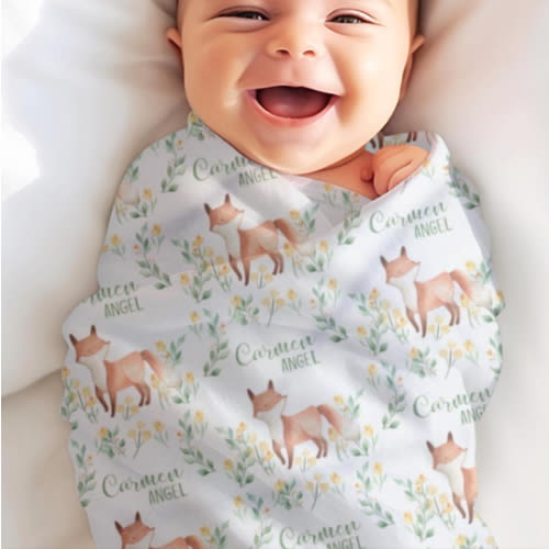 Fox Baby Blanket, Personalized Fox Blanket, Custom Fox Swaddle with Name, Baby Shower Gift, Newborn Hospital Outfit, Coming Home Outfit