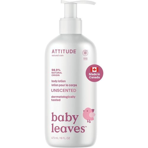 ATTITUDE Baby Lotion, Made in Canada, EWG Verified Moisturizer, Dermatologically Tested Moisturizing Cream, Vegan and Cruelty-Free, Unscented, 473 mL