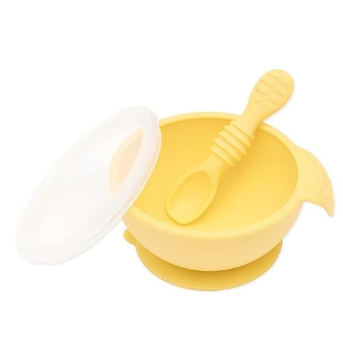 Bumkins Baby Bowl, Silicone Feeding Set with Suction for Baby and Toddler, Includes Spoon and Lid
