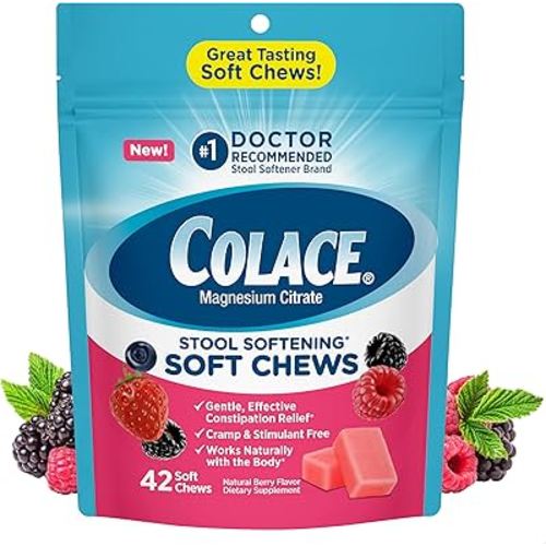 Colace Stool Softener Soft Chews, Gentle Constipation Relief, No.1 Doctor Recommended Stool Softener Brand, 42 Mixed Berry Chews