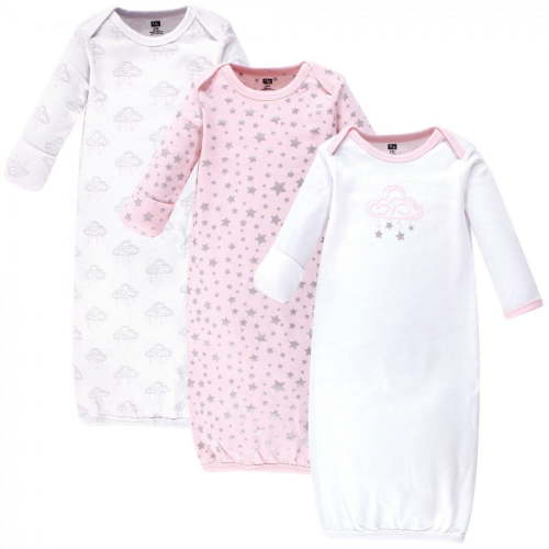 Hudson Baby Girl Cotton Gowns, Cloud Mobile Pink, Preemie/Newborn