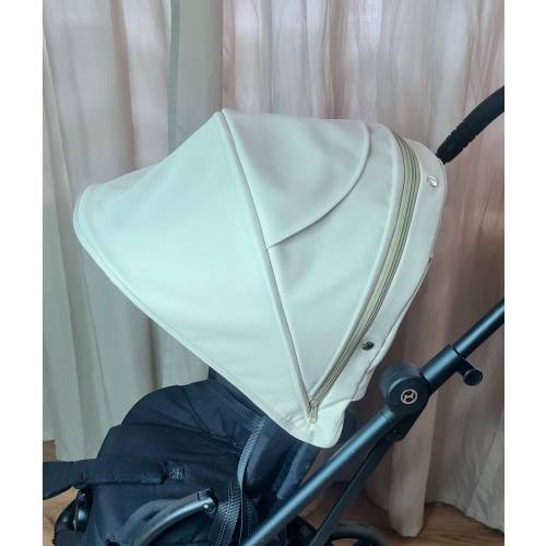 Custom accessories for Cybex stroller, canopy, seat liner, foot muff, blanket.
