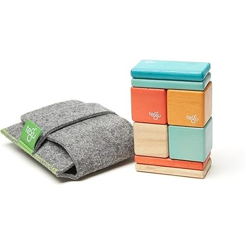8 Piece Tegu Pocket Pouch Magnetic Wooden Block Set, Sunset