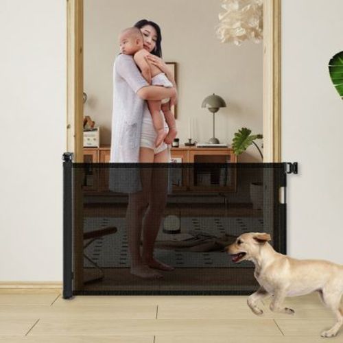 Lirago Retractable Baby Gate for Stairs with Door Pressure Mounted Walk Through Gate for Dogs Extends Wide for Indoor Outdoor Use Black