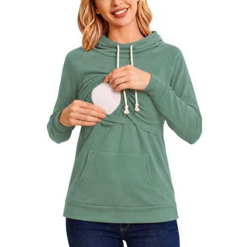 Liu & Qu Womens Nursing Hoodie Top Sweatshirt Breastfeeding Shirts | Long Sleeve,Cotton Blend,Layered Breastfeeding Top with Pockets,Pullover for Breastfeeding,Casual Maternity Clothes