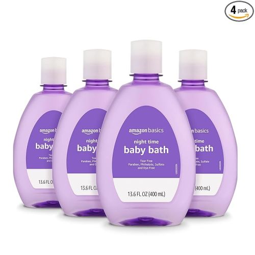Amazon Basics Hypoallergenic Tear-Free Night-Time Baby Calming Bath, Soothing Aromas for Relaxing Bedtime Bath, 13.6 fl oz, 4-Pack (Previously Solimo)