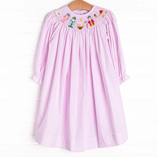 Away in a Manger Smocked Bishop Dress, Pink – Stitchy Fish