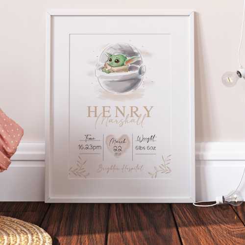 Personalised Day You Were Born Baby Yoda Disney Birth Print, Star Wars Baby Nursery Decor, Baby Yoda Art, New Born Baby Gifts