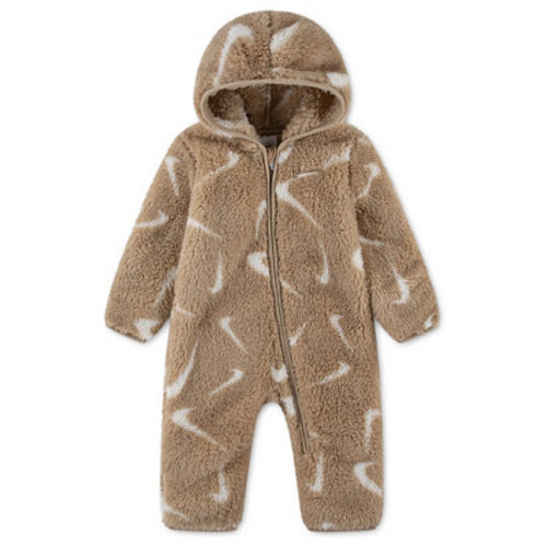 Baby Boys' and Baby Girls' Hooded Printed High-Pile Fleece Coverall