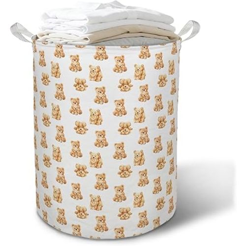 Bear Nursery Kids Laundry Basket Hamper, Cute Brown Little Bears Foldable Clothes Toys Books Storage Box Bins Baskets Organizer for Nursery Kids Room Bedroom Playroom