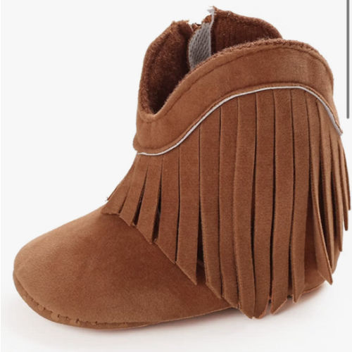 Baby Girls Cowboy Tassel Boots Side Zipper Moccasins Soft Bottom Non-Slip Toddler Shoe