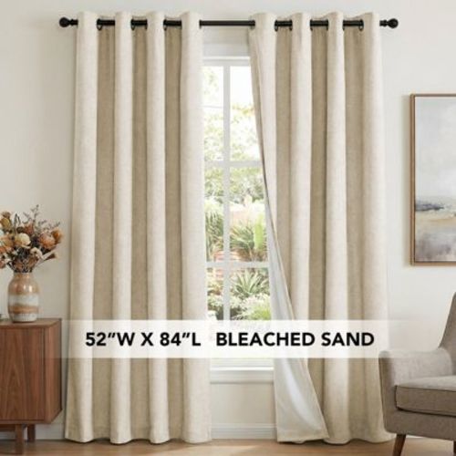 H.Versailtex Premium 100% Blackout Curtains Thermal Insulated White Liner Grommet Top Sold by 2 Panel Bleached Sand 52“W x 84"L
