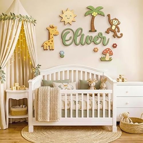 SOUVENIQUE Personalized Name Sign for Nursery, Custom Wooden Name Signs for Kids Room, Nursery Baby Name Wall Decor, Customized Baby Gifts for Newborn Birthday Christmas, Wall Name Letters Decoration