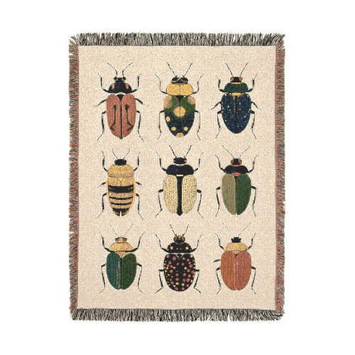 Vintage Beetle Grid in Muted Earth Tones Woven Blanket, 100% Cotton, Nature-Inspired Decor for Sofa or Bed