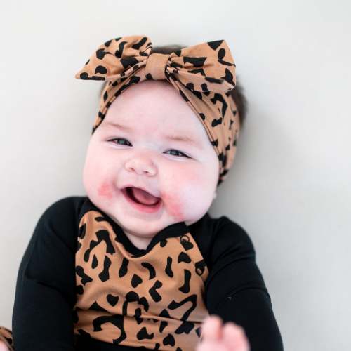 Bow Headband in Latte Leopard