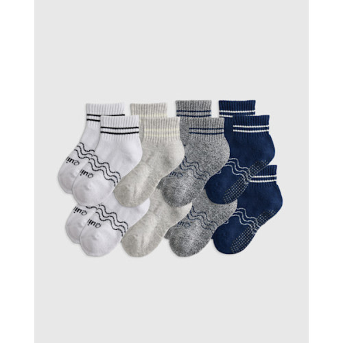 Organic Cotton Gripper Quarter Crew Socks 8-Pack - Toddler in White/Grey Multi