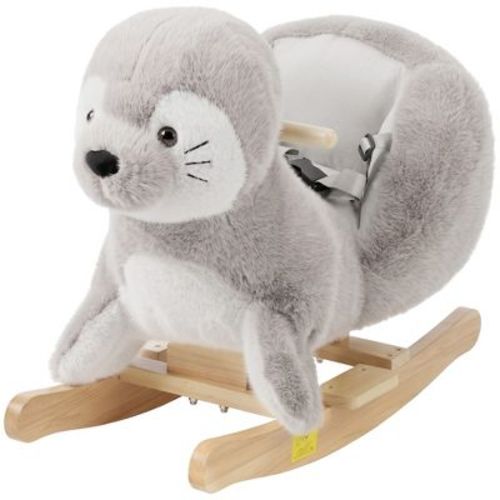 Qaba Seal Baby Rocking Horse, Kids Plush Ride-On Toy with Realistic Sounds and Safety Belt, Toddler Ride on Animal Rocker