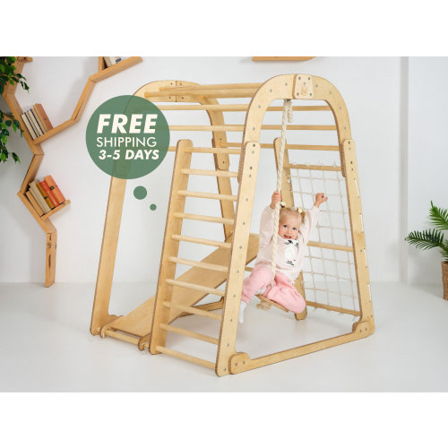 Montessori Climbing Gym: Birch Wood Kids Indoor Playset