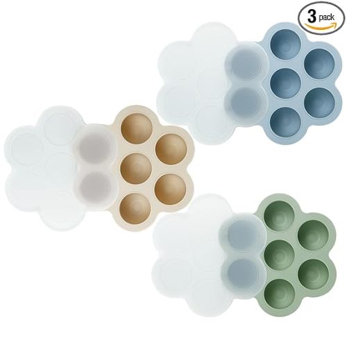 PandaEar 3 Pack Baby Food Freezer Tray with Lids, Silicone Baby Food Storage Container for Homemade Baby Food, Purees, Breastmilk (Blue/Green/Carnation)