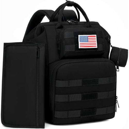ROSEGIN Diaper Bag Backpack for Dad and Men, Large Travel Baby Bag with Changing Pad, Pacifier Case, Removable Flag Patch - Baby Shower Gifts - Shadow Black
