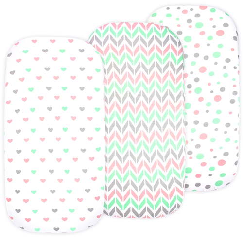 Baby Bassinet Sheet Set – 3 Pack - Keep Baby Happily Sleeping in Cold & Hot Weather w/ Ultra-Soft Universal Fitted Jersey Cotton Bassinet Sheets for Oval, Hourglass & Rectangle Bassinet Mattress