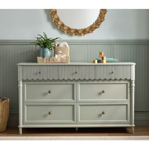 Chris Loves Julia Scallop 7-Drawer Dresser (56w x 19d") - stone green