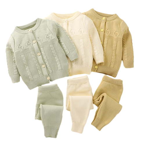 Esaierr Newborn Baby Girls Clothes Outfit Sweater Cardigan + Pants Set Autumn Winter Long-Sleeved Solid Colour Warm Sweater for 0-24M