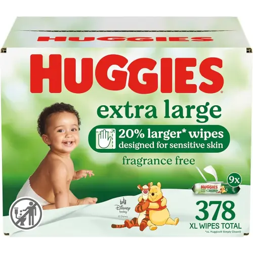 Huggies Extra Large Baby Wipes, Unscented, 9 Flip-Top Packs, 378 XL Wipes Total, Packaging May Vary