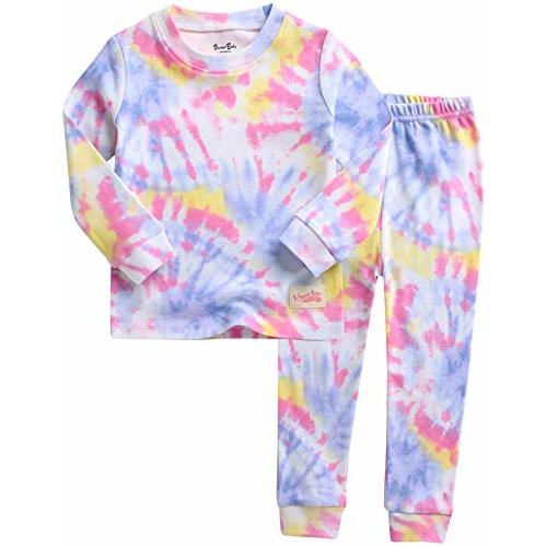 VAENAIT BABY Kids Junior Girls Boys Soft Comfy 100% Cotton Tie Dye Printed Sleepwear Pajamas 2pcs Set