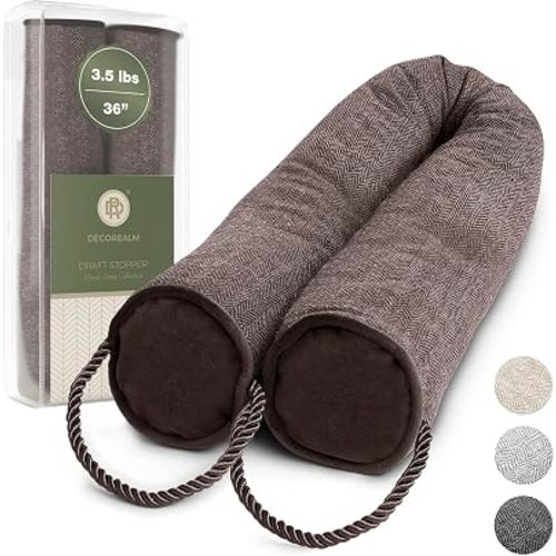 Under Door Draft Stopper and Blocker, Draft Guard for Doors and Windows, Decorative Fabric Cylinder Blocker Provides Weighted Door Insulation by DECOREALM (Brown, 36 Inches)