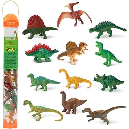 Safari Ltd. Dinos TOOB - Includes 12 Hand-Painted Mini Figurines - T-Rex, Triceratops, Velociraptor, Stegosaurus, Ankylosaurus & More - Dinosaur Toy Figures For Boys, Girls & Kids Toys for Ages 3+