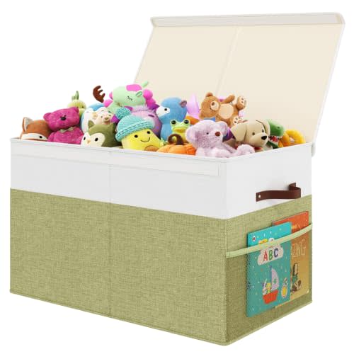 Large Toy Storage Box with Lid, Toy Chest with Divider, Foldable Organizer | PP Board Reinforced Toy Storage Box for Kids, Boys, Girls, Playroom, Nursery and Bedroom for Toys, Stuffed Animals & Blankets